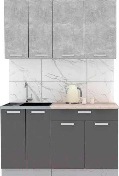 Изображение товара Кухонный гарнитур Интерлиния Мила Лайт 1.4-60 (бетон/антрацит/травертин)