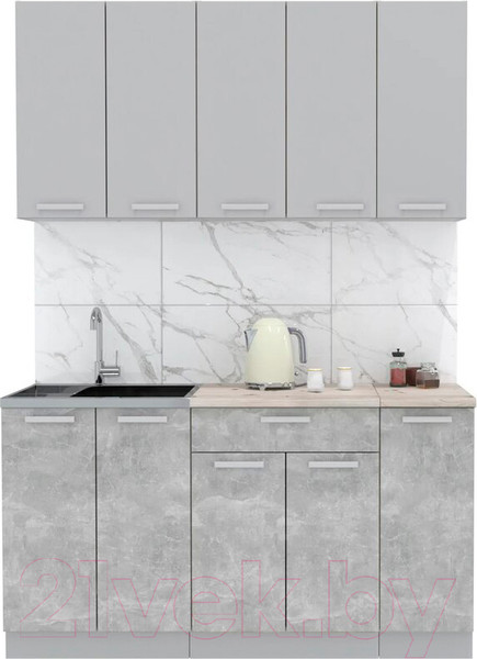 Изображение товара Кухонный гарнитур Интерлиния Мила Лайт 1.5 (серебристый/бетон/бискайская сосна)