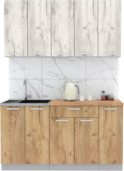 Изображение товара Кухонный гарнитур Интерлиния Мила Лайт 1.5 (дуб белый/дуб золотой/дуб бунратти)