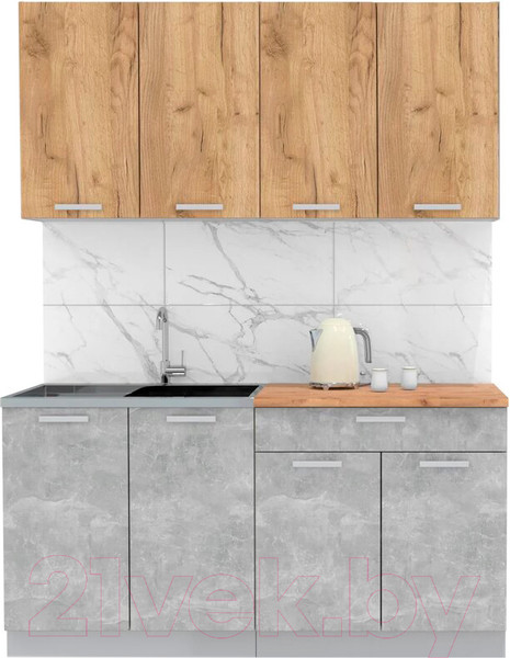 Изображение товара Кухонный гарнитур Интерлиния Мила Лайт 1.6 (дуб золотой/бетон/дуб бунратти)