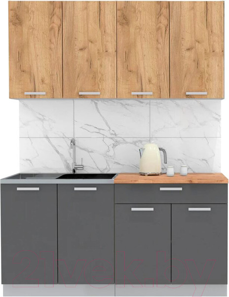 Изображение товара Кухонный гарнитур Интерлиния Мила Лайт 1.6 (дуб золотой/антрацит/дуб бунратти)