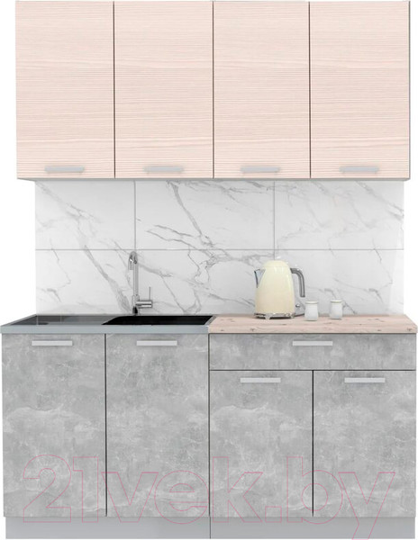 Изображение товара Кухонный гарнитур Интерлиния Мила Лайт 1.6 (вудлайн кремовый/бетон/бискайская сосна)