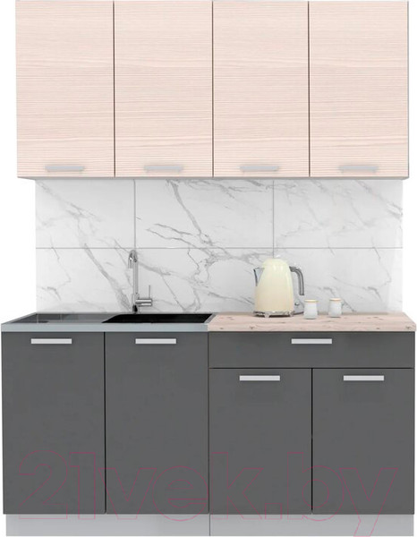 Изображение товара Кухонный гарнитур Интерлиния Мила Лайт 1.6 (вудлайн кремовый/антрацит/бискайская сосна)