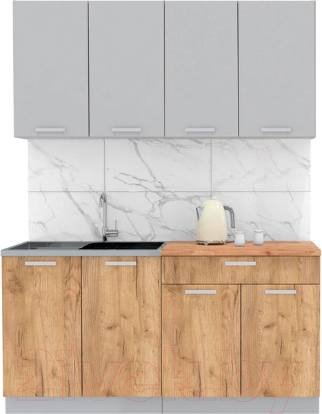 Изображение товара Кухонный гарнитур Интерлиния Мила Лайт 1.6 (серебристый/дуб золотой/дуб бунратти)