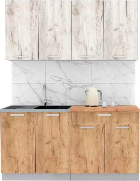 Изображение товара Кухонный гарнитур Интерлиния Мила Лайт 1.6 (дуб белый/дуб золотой/дуб бунратти)