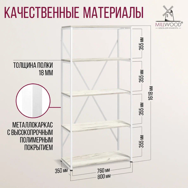 Изображение товара Стеллаж Millwood Neo Loft СН-1 Л (дуб белый Craft/металл белый)