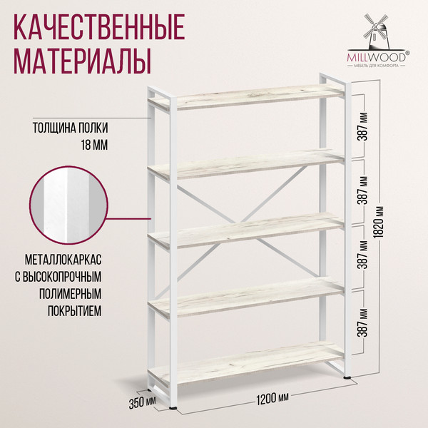 Изображение товара Стеллаж Millwood Neo Loft СН-4 Л (дуб белый Craft/металл белый)