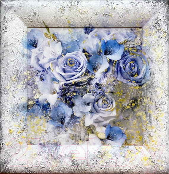 Изображение товара Картина Декарт Абстракция белые и синие розы-2 8Л3051 (в раме)