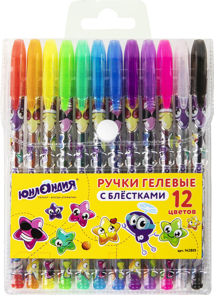 Изображение товара Набор гелевых ручек Юнландия Блестки / 142805 (12шт)