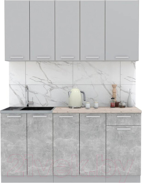 Изображение товара Кухонный гарнитур Интерлиния Мила Лайт 1.6-60 (серебристый/бетон/бискайская сосна)