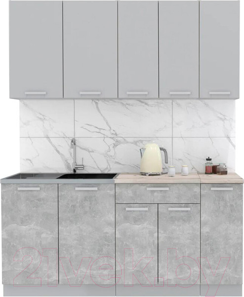 Изображение товара Кухонный гарнитур Интерлиния Мила Лайт 1.7 (серебристый/бетон/бискайская сосна)