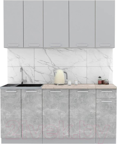 Изображение товара Кухонный гарнитур Интерлиния Мила Лайт 1.7-60 (серебристый/бетон/бискайская сосна)