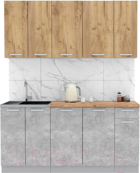 Изображение товара Кухонный гарнитур Интерлиния Мила Лайт 1.7-60 (дуб золотой/бетон/дуб бунратти)