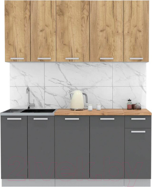 Изображение товара Кухонный гарнитур Интерлиния Мила Лайт 1.7-60 (дуб золотой/антрацит/дуб бунратти)