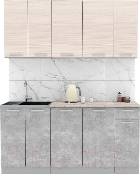 Изображение товара Кухонный гарнитур Интерлиния Мила Лайт 1.7-60 (вудлайн кремовый/бетон/бискайская сосна)