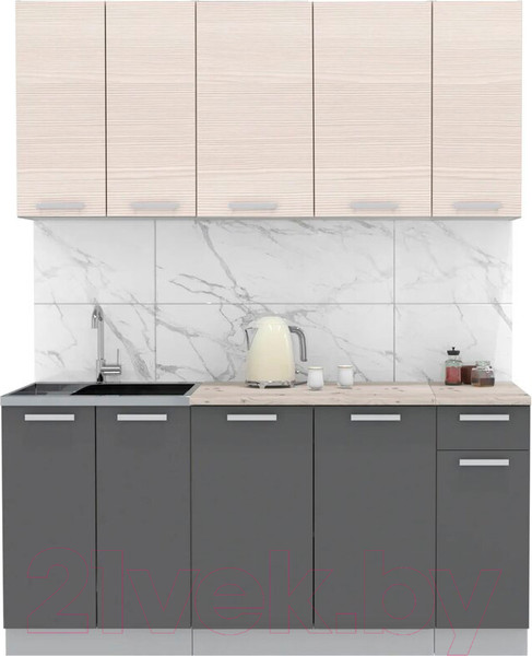 Изображение товара Кухонный гарнитур Интерлиния Мила Лайт 1.7-60 (вудлайн кремовый/антрацит/бискайская сосна)