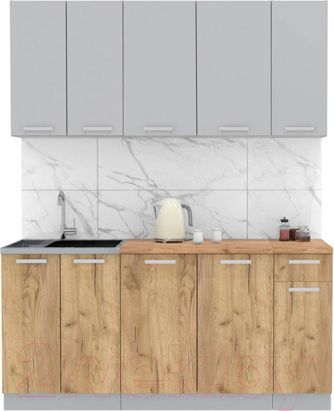 Изображение товара Кухонный гарнитур Интерлиния Мила Лайт 1.7-60 (серебристый/дуб золотой/дуб бунратти)