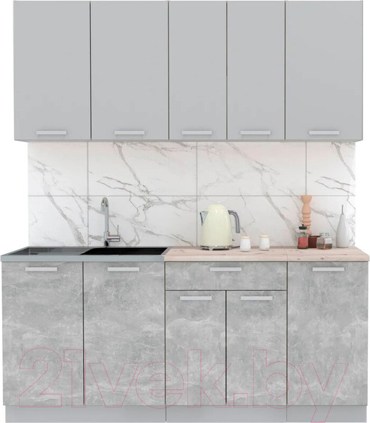 Изображение товара Кухонный гарнитур Интерлиния Мила Лайт 1.8 (серебристый/бетон/бискайская сосна)