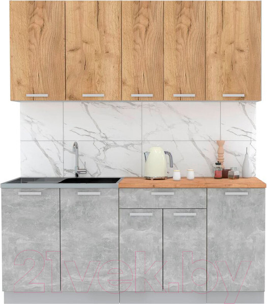 Изображение товара Кухонный гарнитур Интерлиния Мила Лайт 1.8 (дуб золотой/бетон/дуб бунратти)