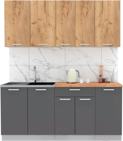 Изображение товара Кухонный гарнитур Интерлиния Мила Лайт 1.8 (дуб золотой/антрацит/дуб бунратти)