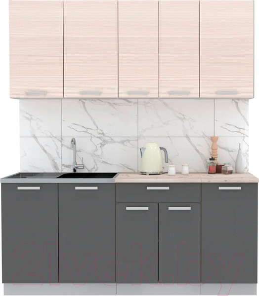 Изображение товара Кухонный гарнитур Интерлиния Мила Лайт 1.8 (вудлайн кремовый/антрацит/бискайская сосна)