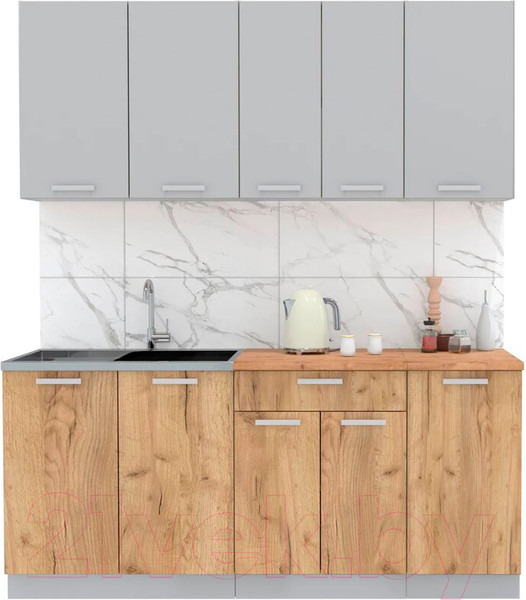 Изображение товара Кухонный гарнитур Интерлиния Мила Лайт 1.8 (серебристый/дуб золотой/дуб бунратти)