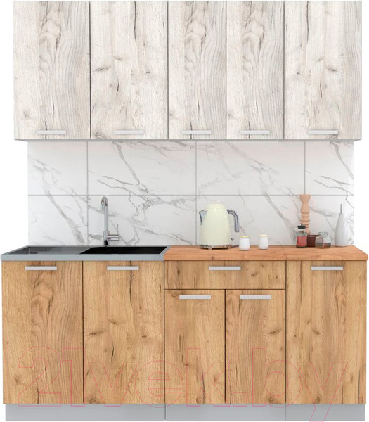 Изображение товара Кухонный гарнитур Интерлиния Мила Лайт 1.8 (дуб белый/дуб золотой/дуб бунратти)