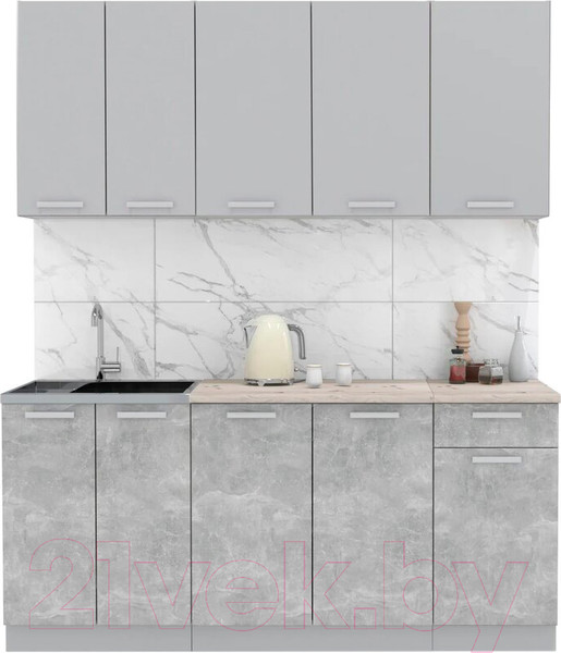 Изображение товара Кухонный гарнитур Интерлиния Мила Лайт 1.8-60 (серебристый/бетон/бискайская сосна)
