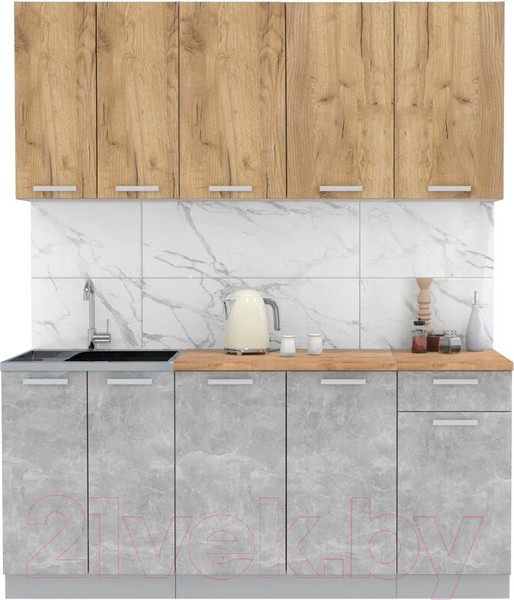 Изображение товара Кухонный гарнитур Интерлиния Мила Лайт 1.8-60 (дуб золотой/бетон/дуб бунратти)