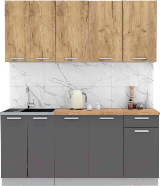 Изображение товара Кухонный гарнитур Интерлиния Мила Лайт 1.8-60 (дуб золотой/антрацит/дуб бунратти)