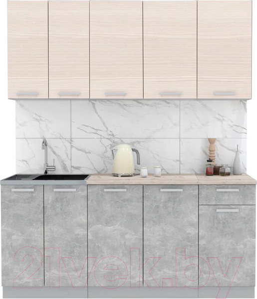 Изображение товара Кухонный гарнитур Интерлиния Мила Лайт 1.8-60 (вудлайн кремовый/бетон/бискайская сосна)