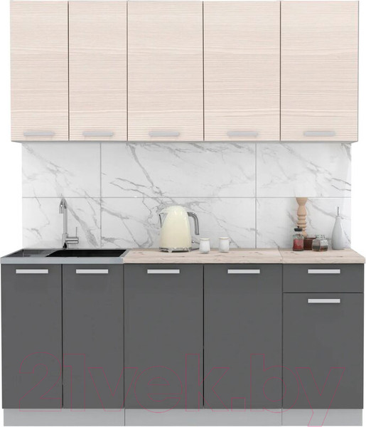 Изображение товара Кухонный гарнитур Интерлиния Мила Лайт 1.8-60 (вудлайн кремовый/антрацит/бискайская сосна)