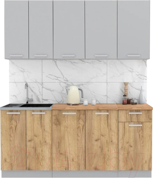 Изображение товара Кухонный гарнитур Интерлиния Мила Лайт 1.8-60 (серебристый/дуб золотой/дуб бунратти)