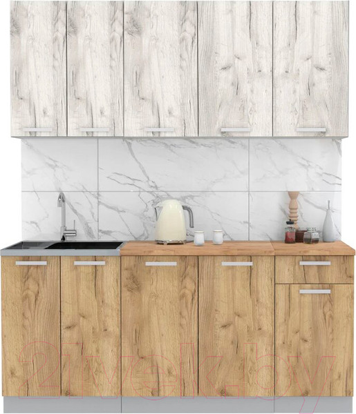 Изображение товара Кухонный гарнитур Интерлиния Мила Лайт 1.8-60 (дуб белый/дуб золотой/дуб бунратти)