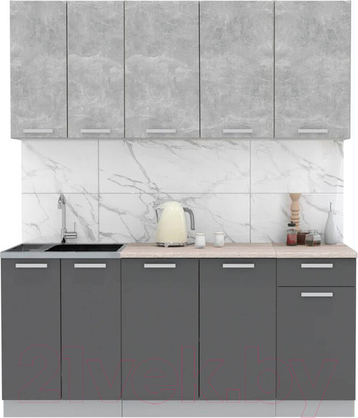 Изображение товара Кухонный гарнитур Интерлиния Мила Лайт 1.8-60 (бетон/антрацит/травертин)