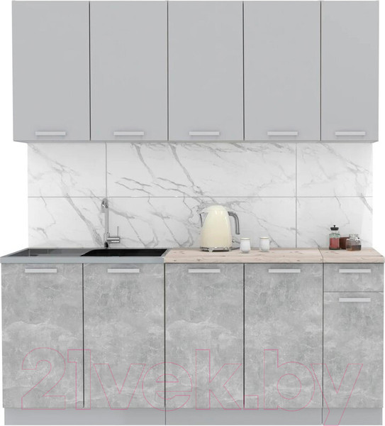 Изображение товара Кухонный гарнитур Интерлиния Мила Лайт 1.9 (серебристый/бетон/бискайская сосна)