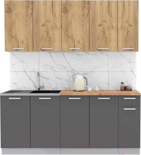 Изображение товара Кухонный гарнитур Интерлиния Мила Лайт 1.9 (дуб золотой/антрацит/дуб бунратти)