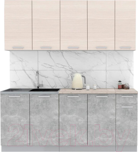 Изображение товара Кухонный гарнитур Интерлиния Мила Лайт 1.9 (вудлайн кремовый/бетон/бискайская сосна)
