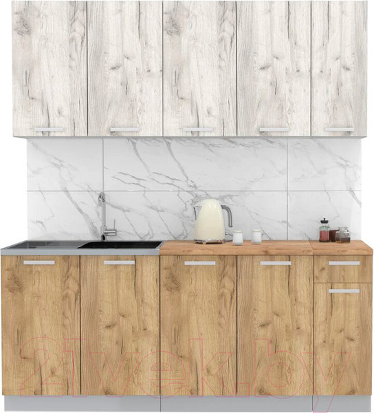 Изображение товара Кухонный гарнитур Интерлиния Мила Лайт 1.9 (дуб белый/дуб золотой/дуб бунратти)