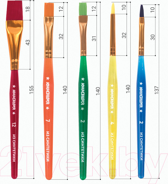 Изображение товара Набор кистей Юнландия Синтетика / 200889 (5шт)