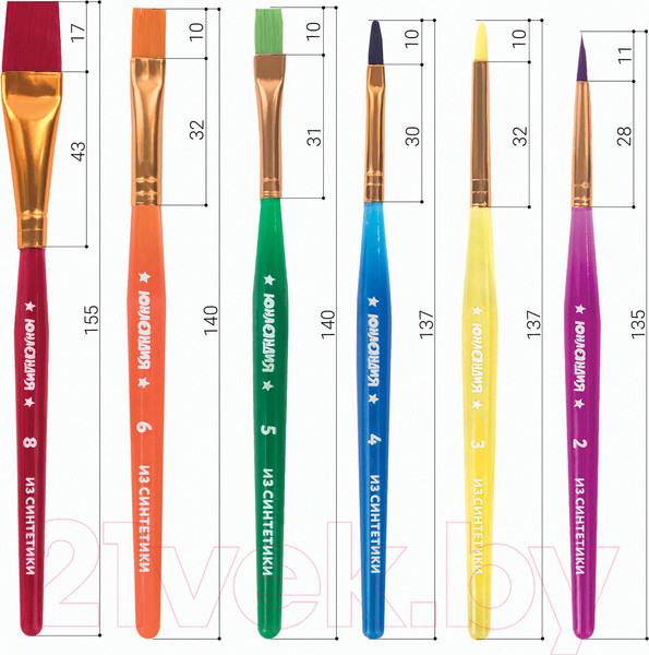 Изображение товара Набор кистей Юнландия Синтетика / 200890 (6шт)