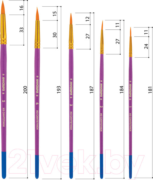 Изображение товара Набор кистей Юнландия Синтетика / 200895 (5шт)