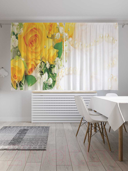 Изображение товара Комплект штор JoyArty Желтые розы и жемчуг / pox_55147 (145x180)