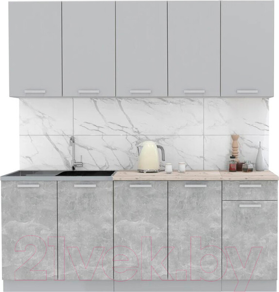 Изображение товара Кухонный гарнитур Интерлиния Мила Лайт 2.0 (серебристый/бетон/бискайская сосна)