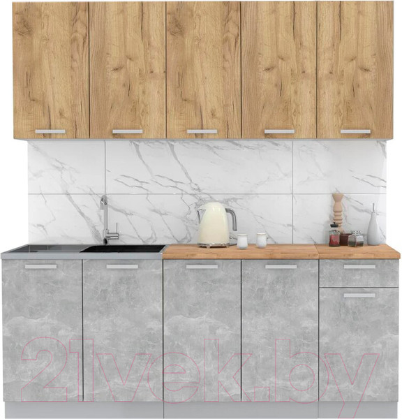 Изображение товара Кухонный гарнитур Интерлиния Мила Лайт 2.0 (дуб золотой/бетон/дуб бунратти)
