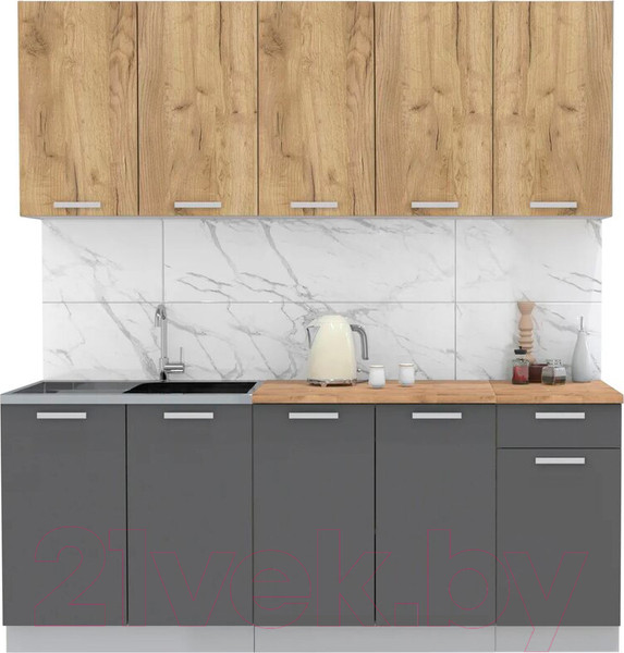 Изображение товара Кухонный гарнитур Интерлиния Мила Лайт 2.0 (дуб золотой/антрацит/дуб бунратти)