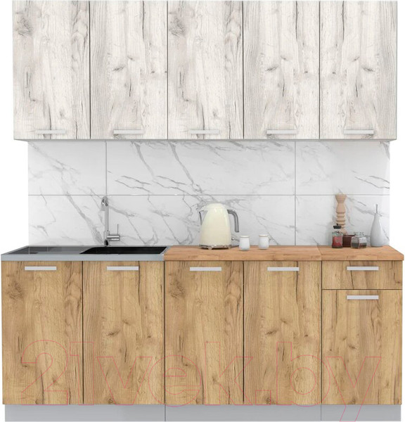 Изображение товара Кухонный гарнитур Интерлиния Мила Лайт 2.0 (дуб белый/дуб золотой/дуб бунратти)