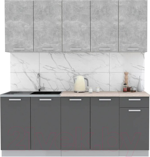 Изображение товара Кухонный гарнитур Интерлиния Мила Лайт 2.0 (бетон/антрацит/травертин)