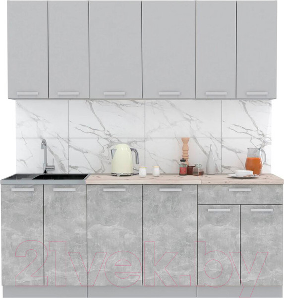 Изображение товара Кухонный гарнитур Интерлиния Мила Лайт 2.0-60 (серебристый/бетон/бискайская сосна)