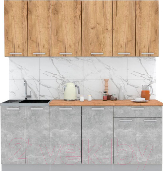 Изображение товара Кухонный гарнитур Интерлиния Мила Лайт 2.0-60 (дуб золотой/бетон/дуб бунратти)